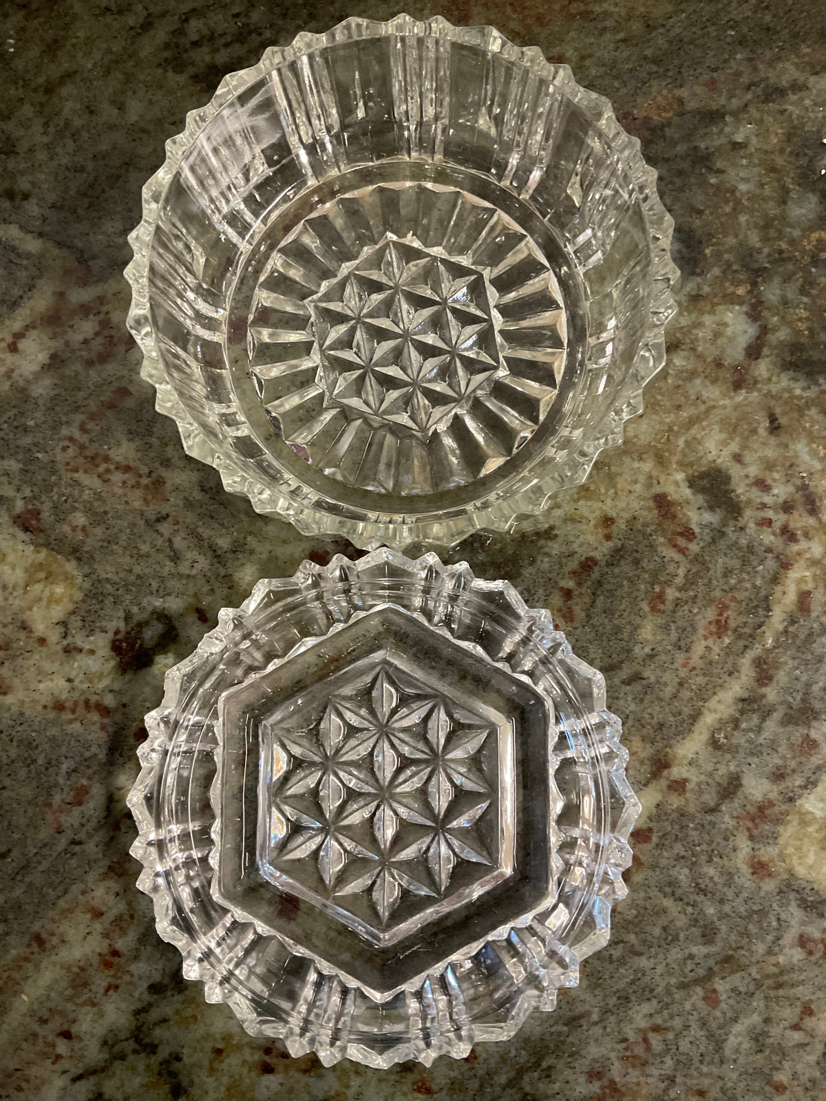 Vintage Clear Cut Glass With Lid Trinket