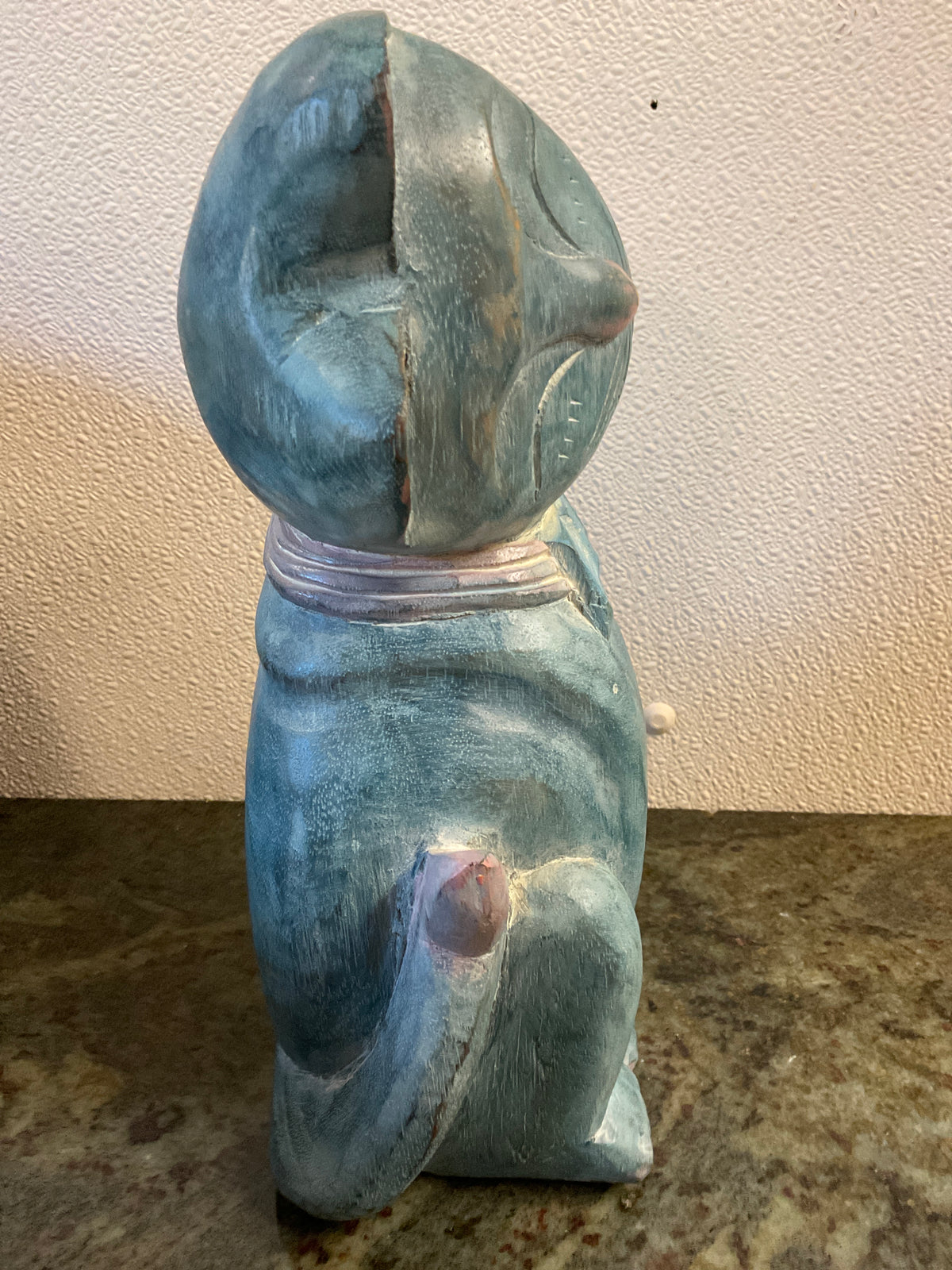 Carved Folk Art Wood Cat Figurine