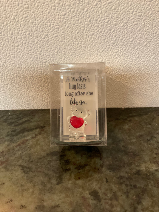 Glass Bear Decor “A Mothers Hug Lasts Long After She Lets Go”