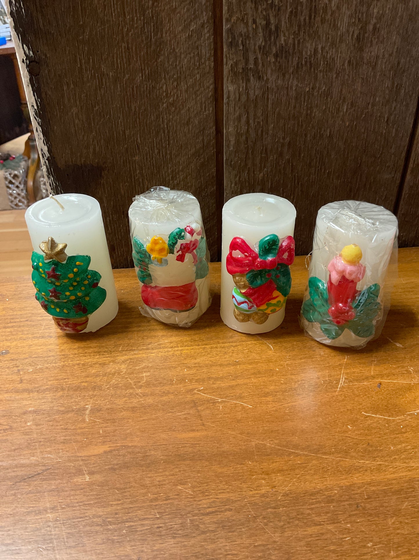 Set of Four Vintage Christmas Cheer Candles