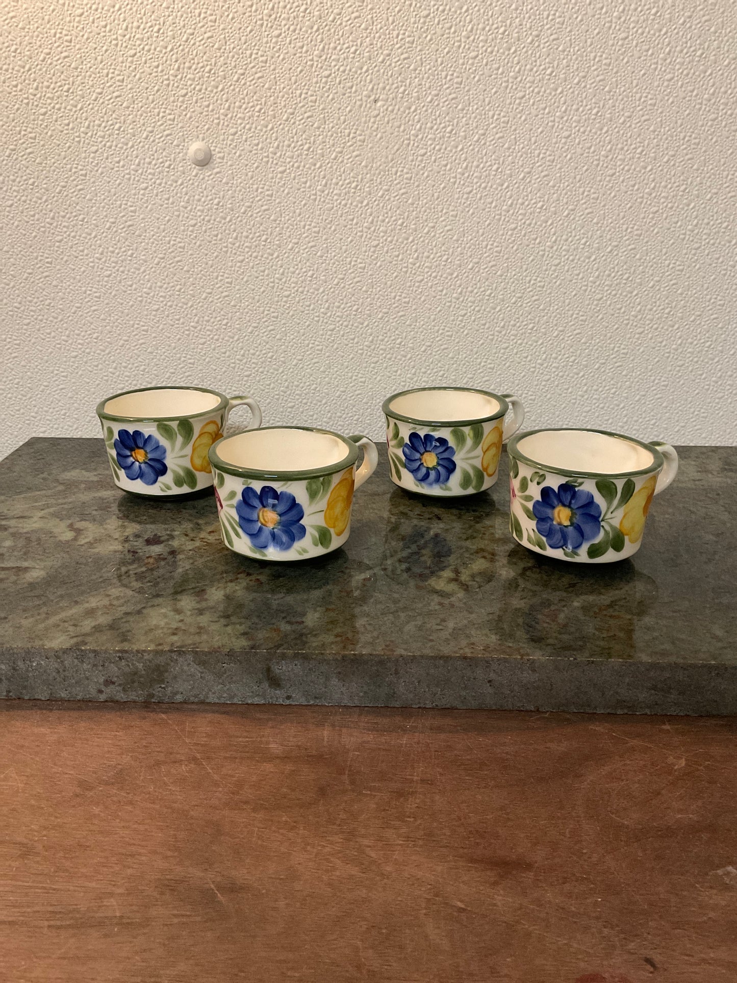 Vintage German Art Pottery Floral Coffee/Tea Cups “Handgemalt” signed by Widerstrom Set of 4