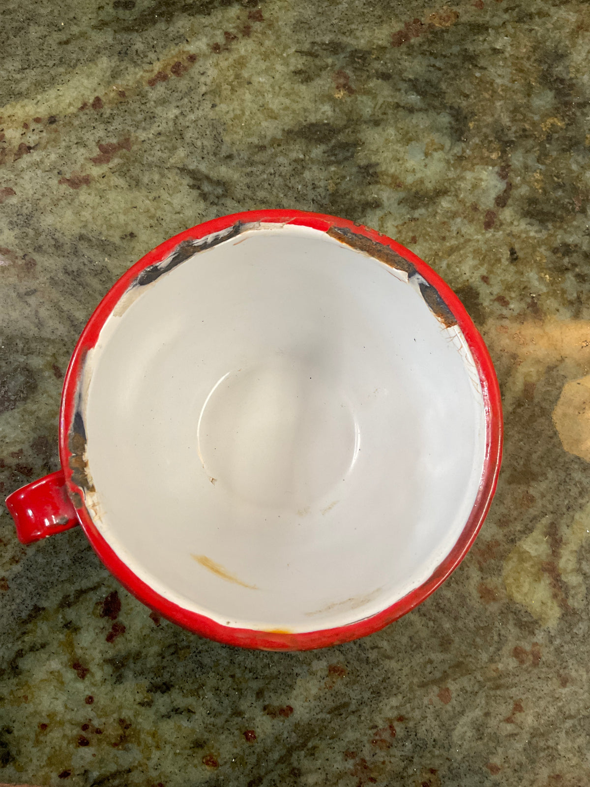 Vintage Redand White Enamel Tea Cup
