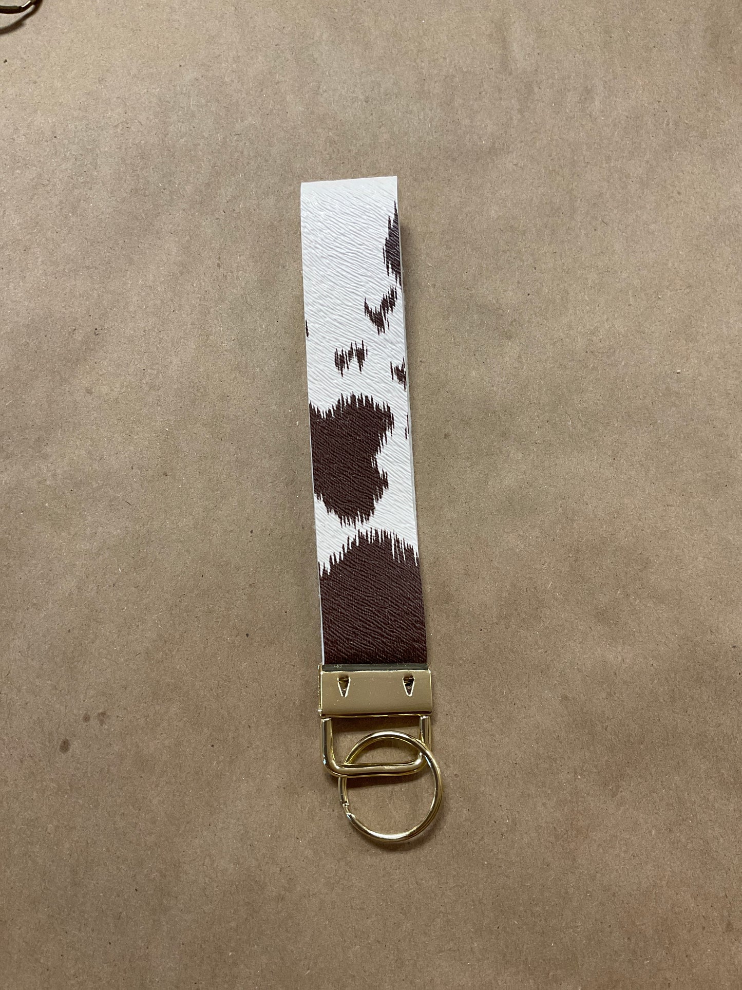 Faux Leather Brown Cowhide Wrist Keychain