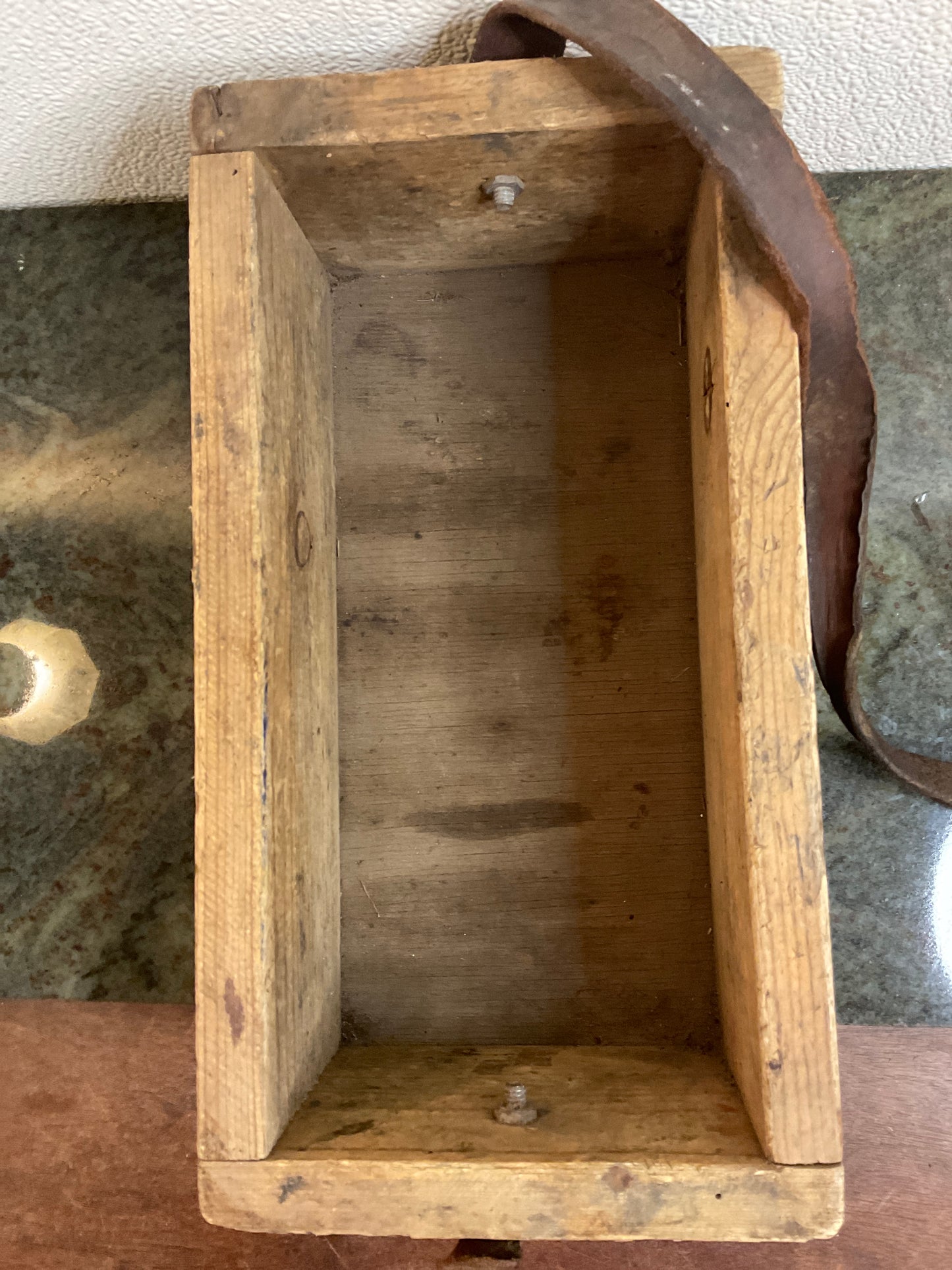 Rustic Wood Box W/Leather Strap