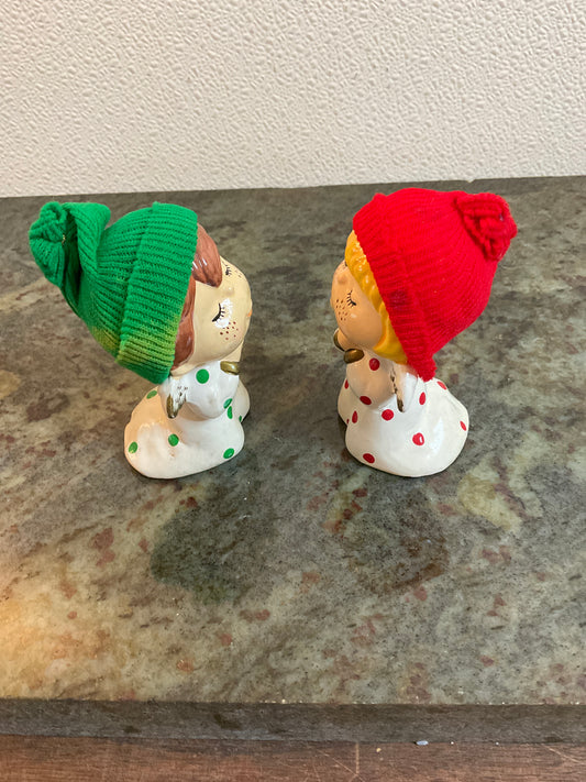 Vintage Boy/Girl Angels With Knit Beanies