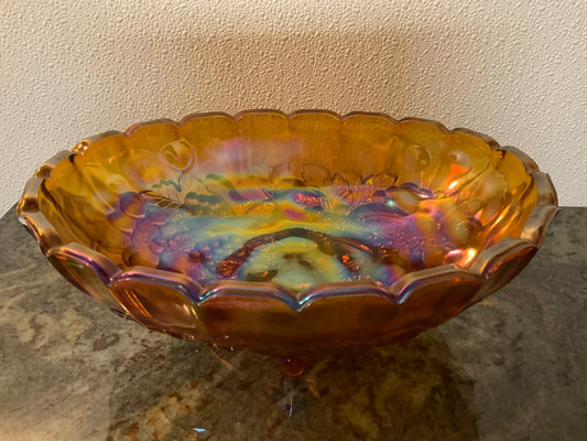 Indiana Glass Harvest Grape Carnival Glass 4 Footed Bowl