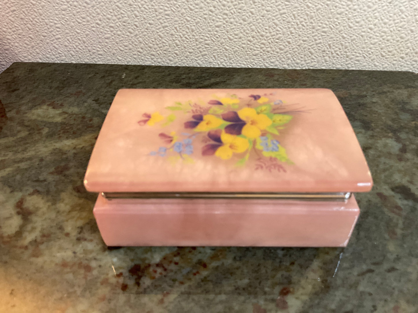 Italian Pink Alabaster Pansy Trinket Box