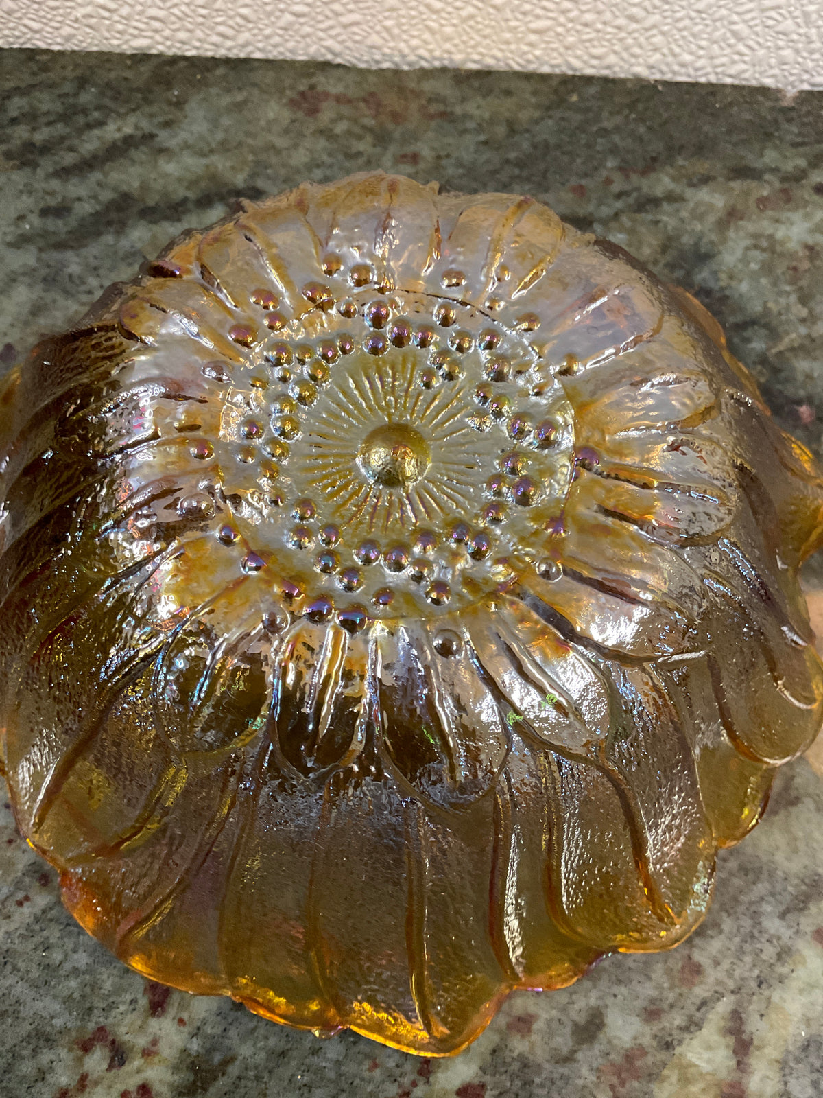 Vintage Small Amber Sunflower Carnival Glass Bowl