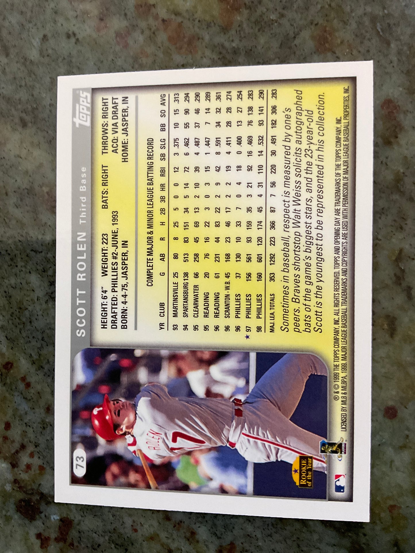 1999 Topps Scott Rolen Baseball Card