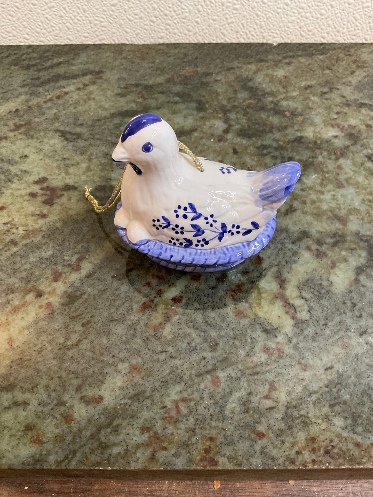 Ceramic Hen In Basket Ornament