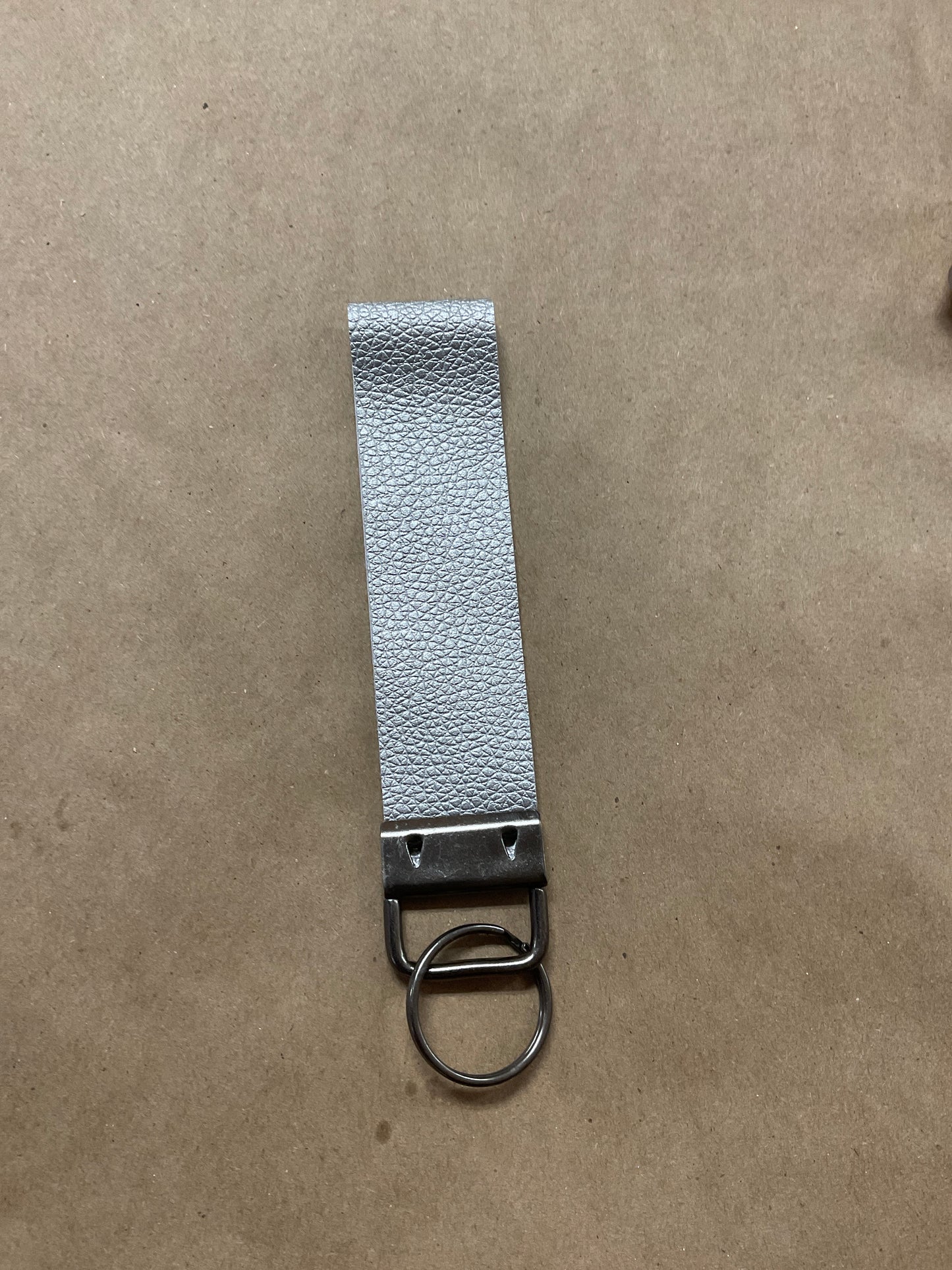 Faux Leather Shimmer Gray Wrist Keychain