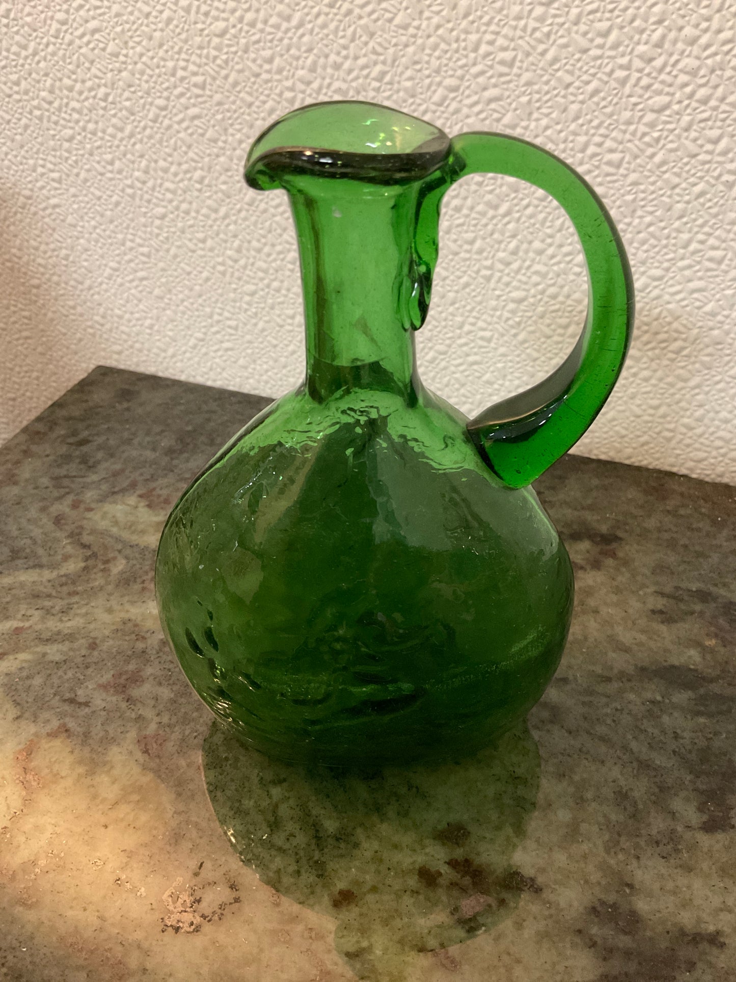 Blends Hand Blown Art Glass Small Green Pitcher