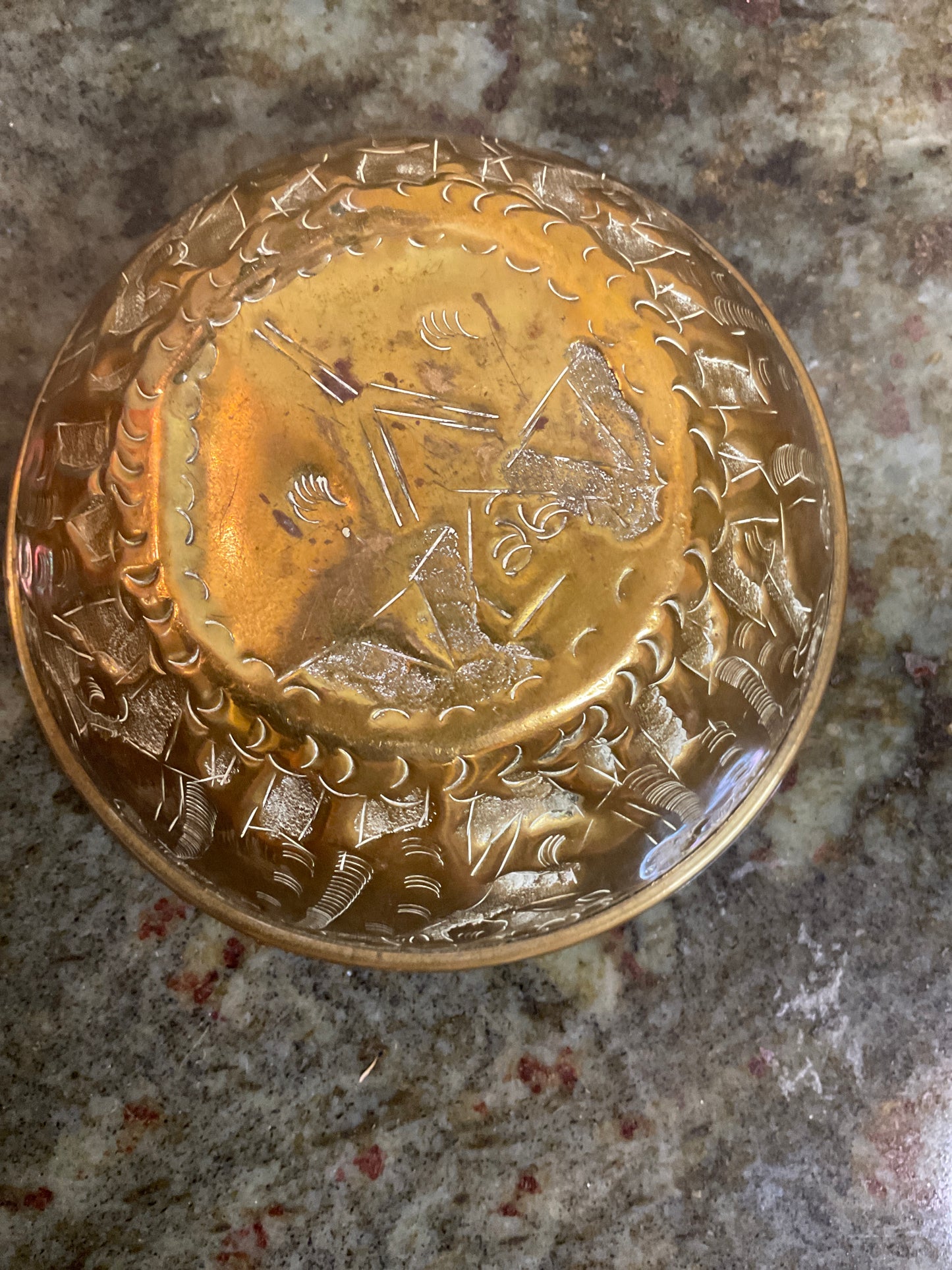 Antique Brass Etched Bowl