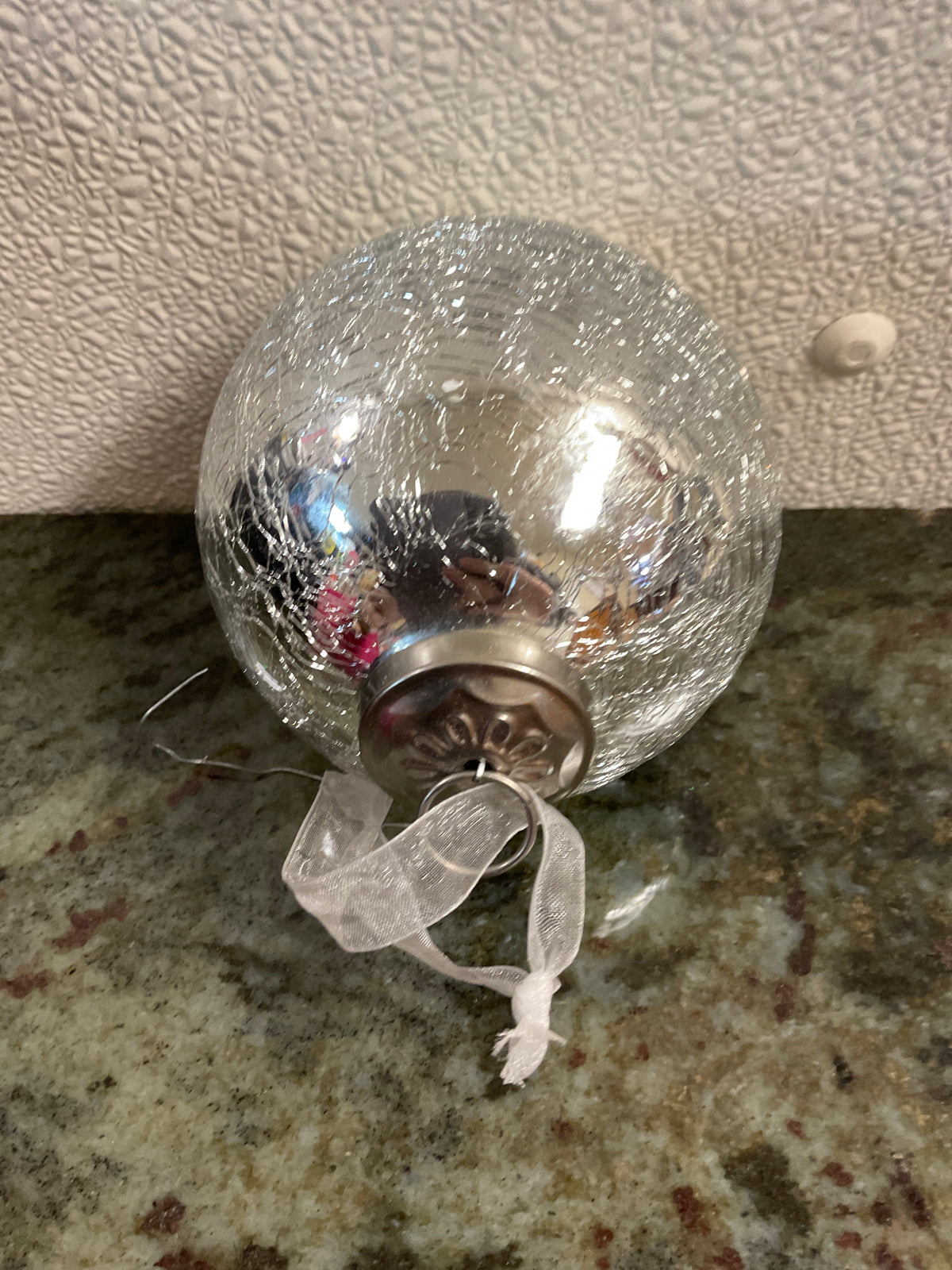 Vintage Kugel- Style Silver Crackle-glass Ornament