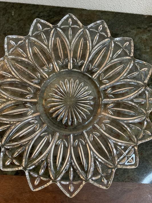 Dinner/ Serving Plate Vintage 1960’s Federal Pressed Glass “Petal Pattern”