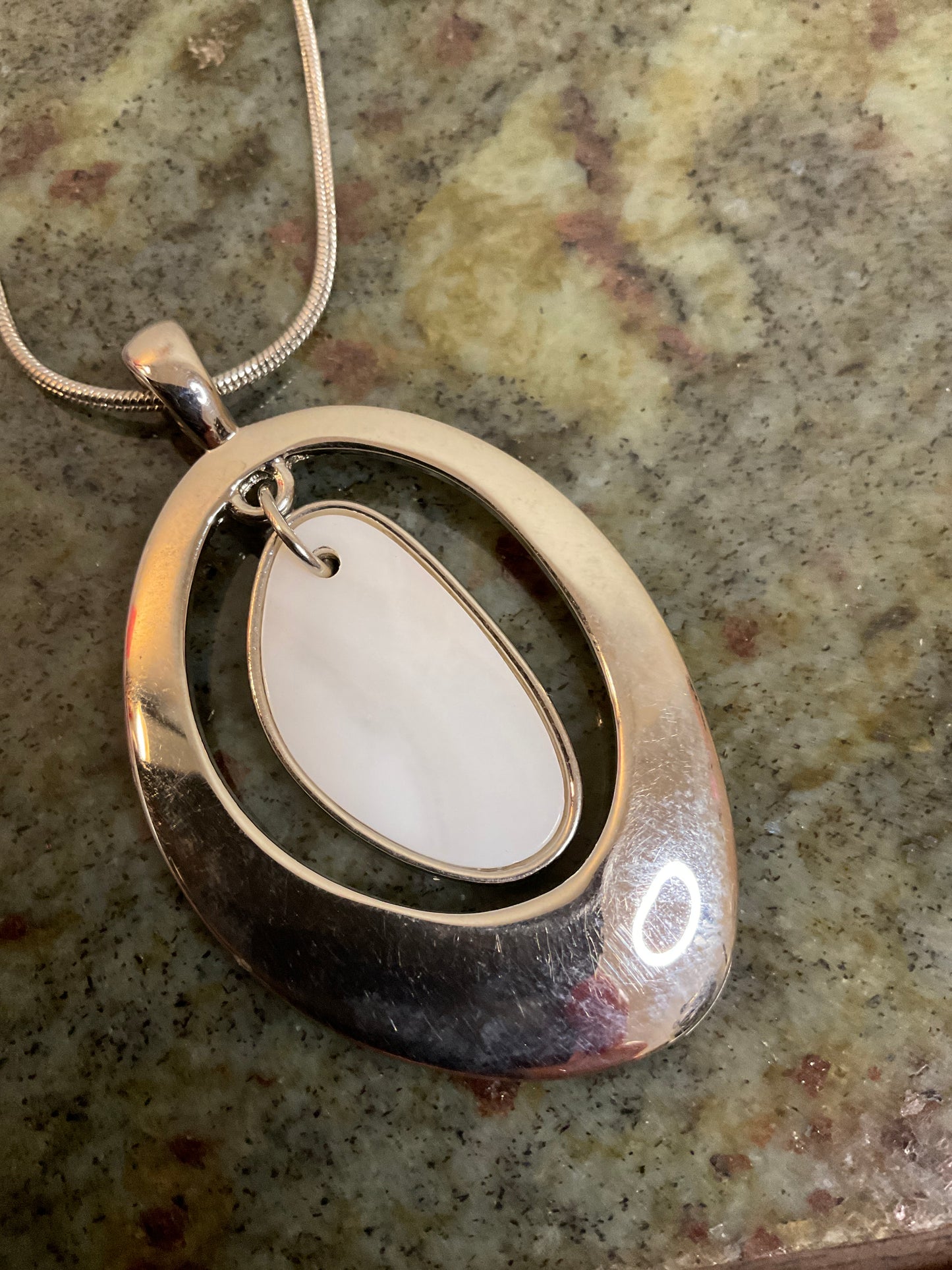 Small Silver Chain Necklace W/ Silver & White Pendant
