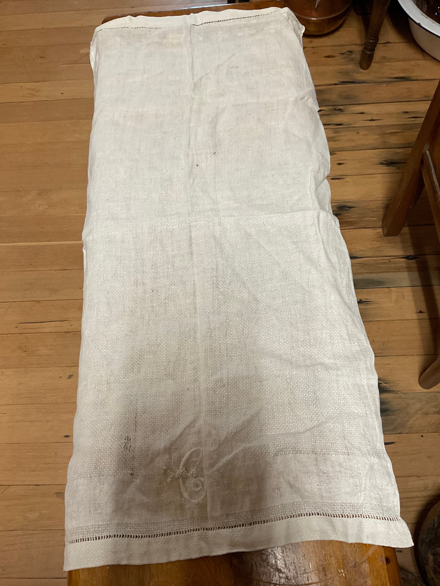 Vtg 35” x 28” Table Runner Initialed “C”