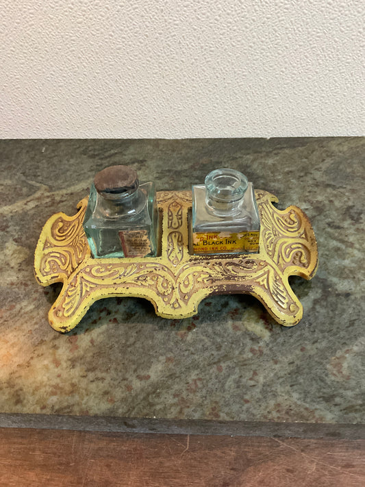 Art Nouveau Cast Iron Double Ink Well