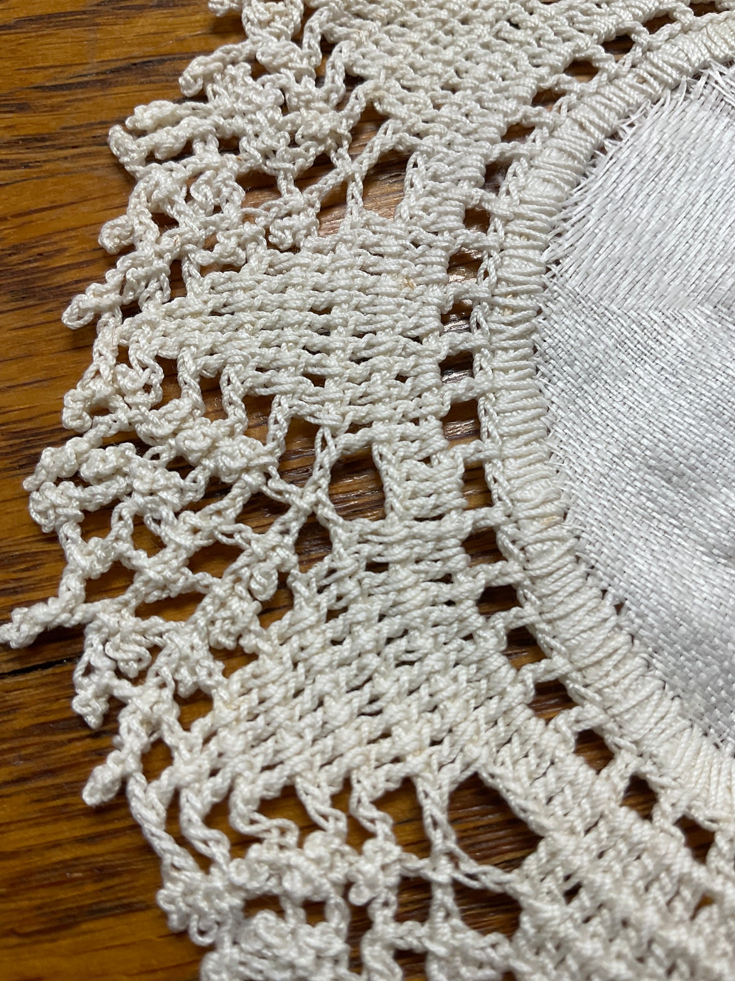 Handmade Linen Center/ Crocheted Border 5.5”