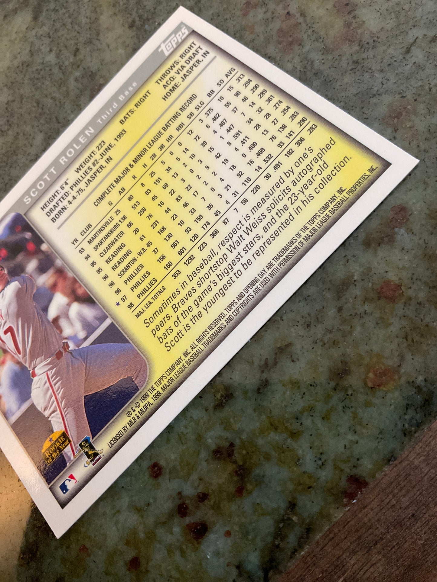 1999 Topps Scott Rolen Baseball Card