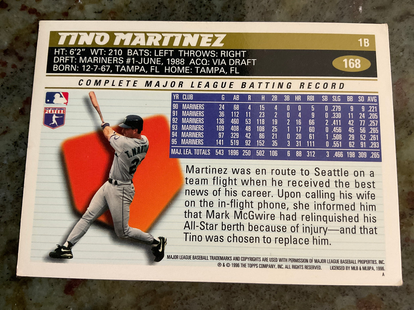 1996 Topps Tino Martinez Baseball Card