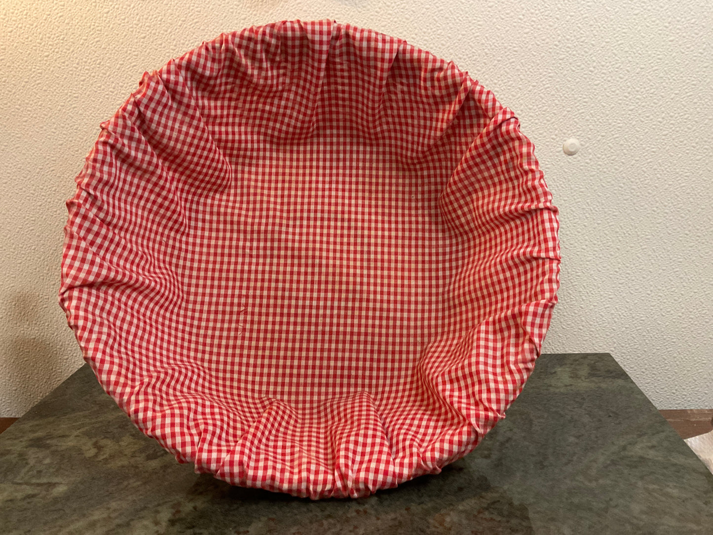 14.5” x 5” Round Wicker Basket w/Red Checked Lining