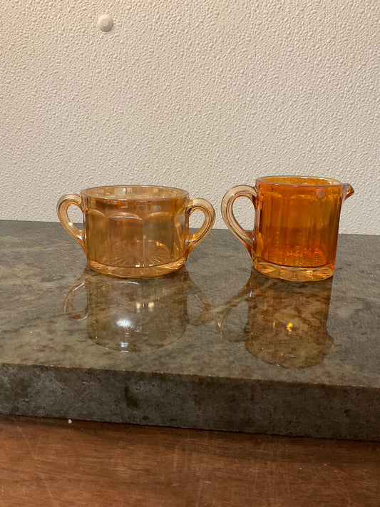 Vintage Orange Iridescent Sugar And Creamer Set