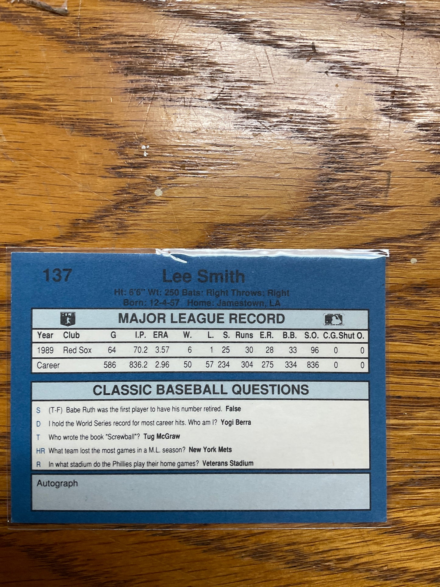 Baseball Card Lee Smith