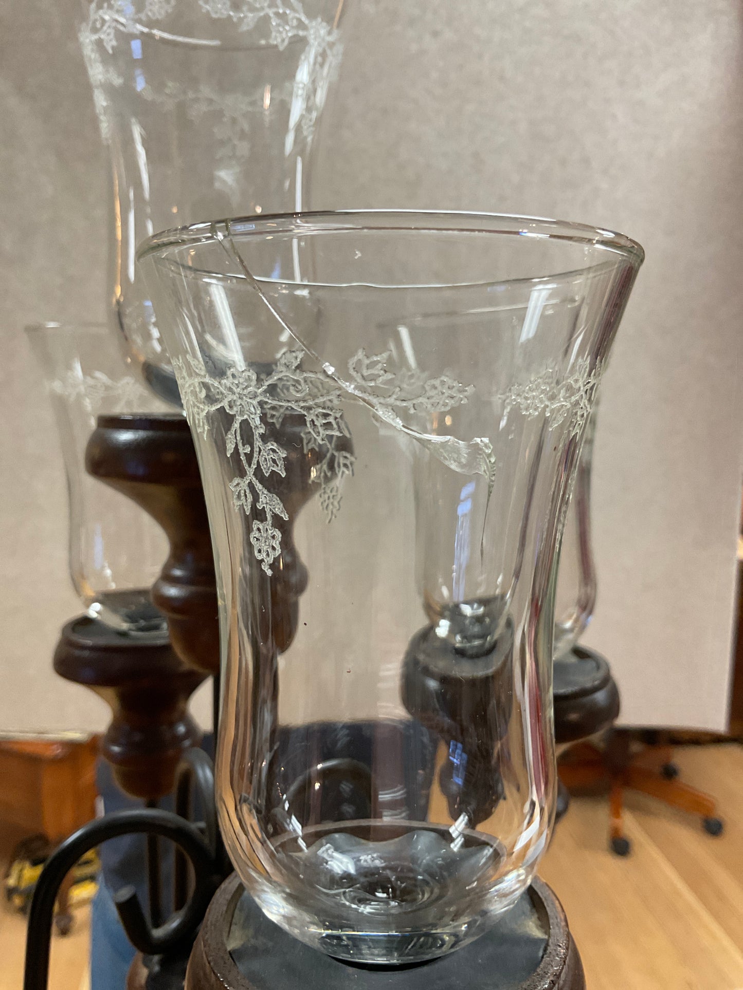 Wooden Candelabra With Vintage Votive Clear Glass Tealight Candle Holder
