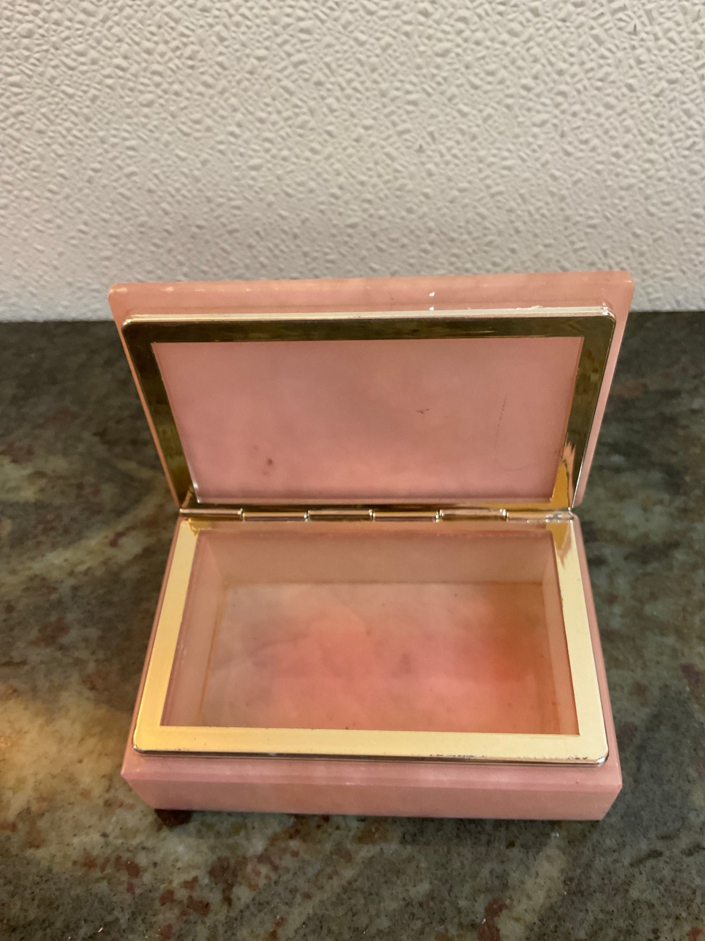 Italian Pink Alabaster Pansy Trinket Box