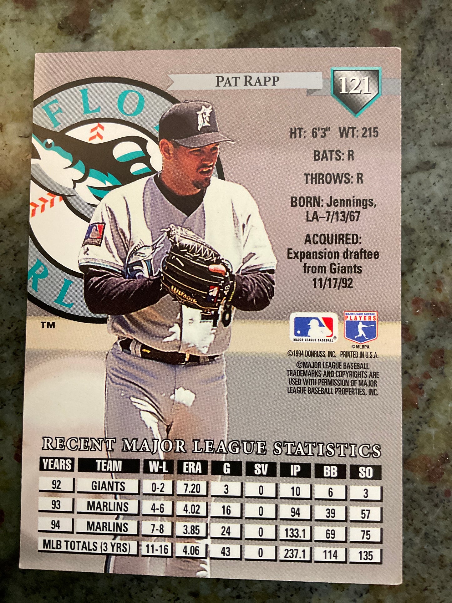 Pat Rapp 1994 Donruss Baseball Card