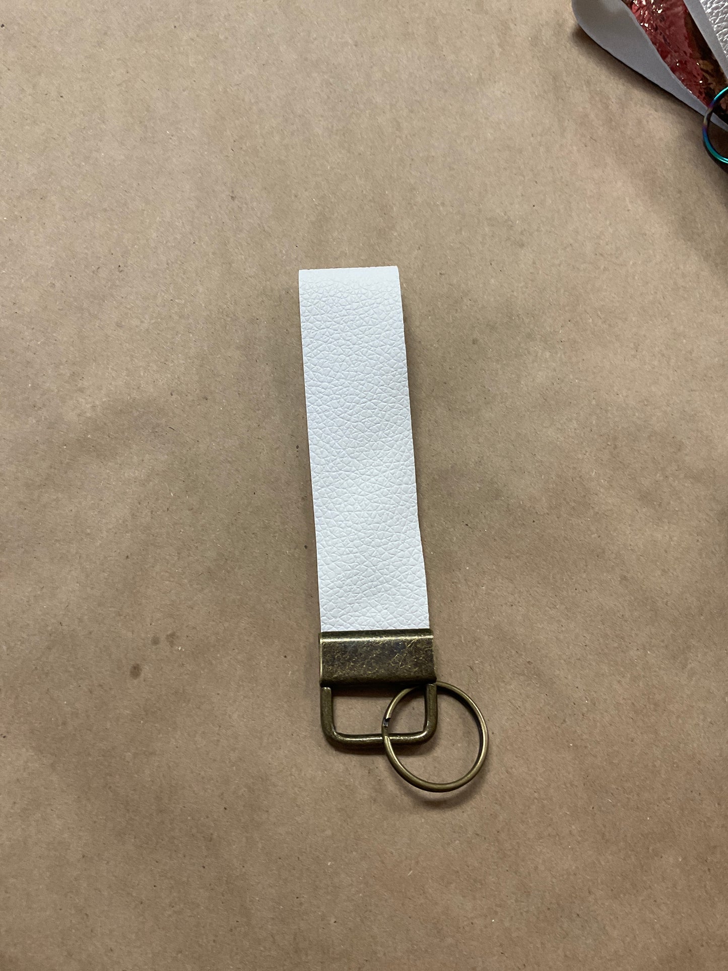 Faux Leather White Wrist Keychain