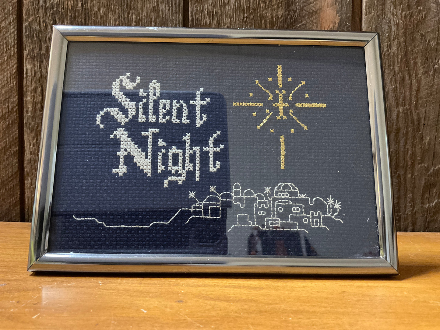 Hand Cross-Stitch Silent Night in Frame