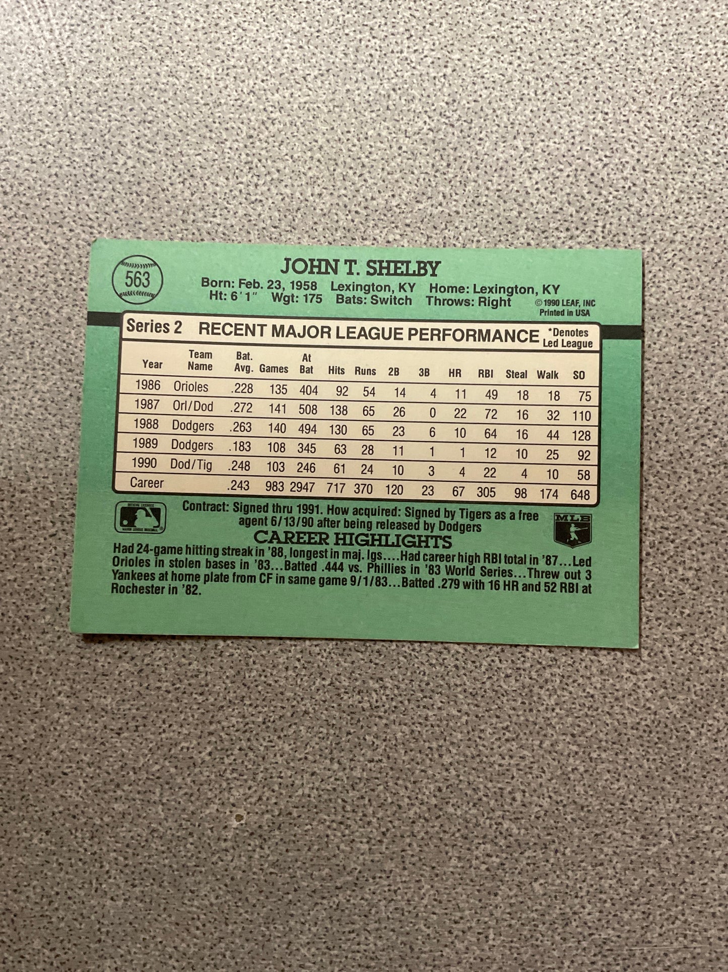 Baseball Card John Shelby