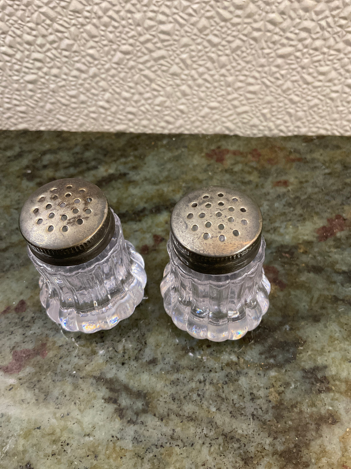 Vintage Mini Clear  Salt & Pepper Shakers