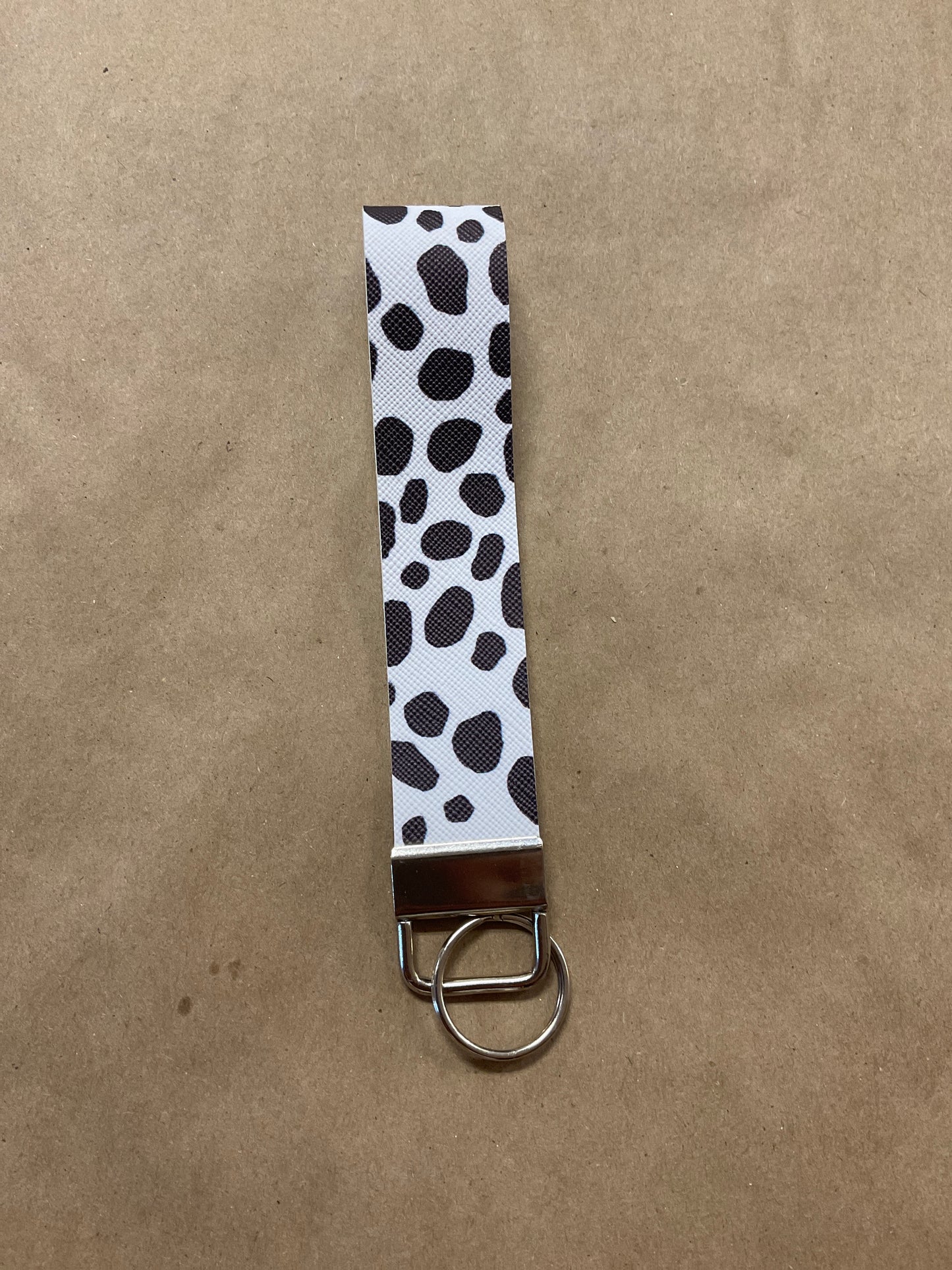 Faux Leather Cow Print Wrist Keychain