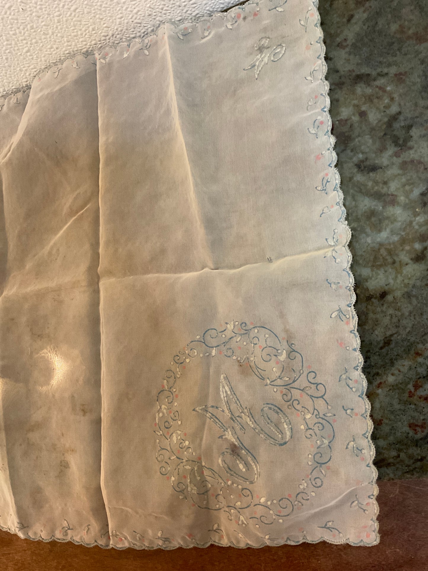 Vintage Embroidered Monogram Handkerchief
