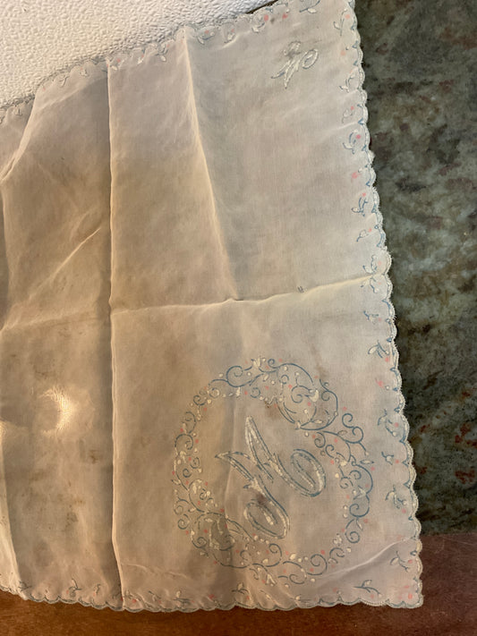 Vintage Embroidered Monogram Handkerchief