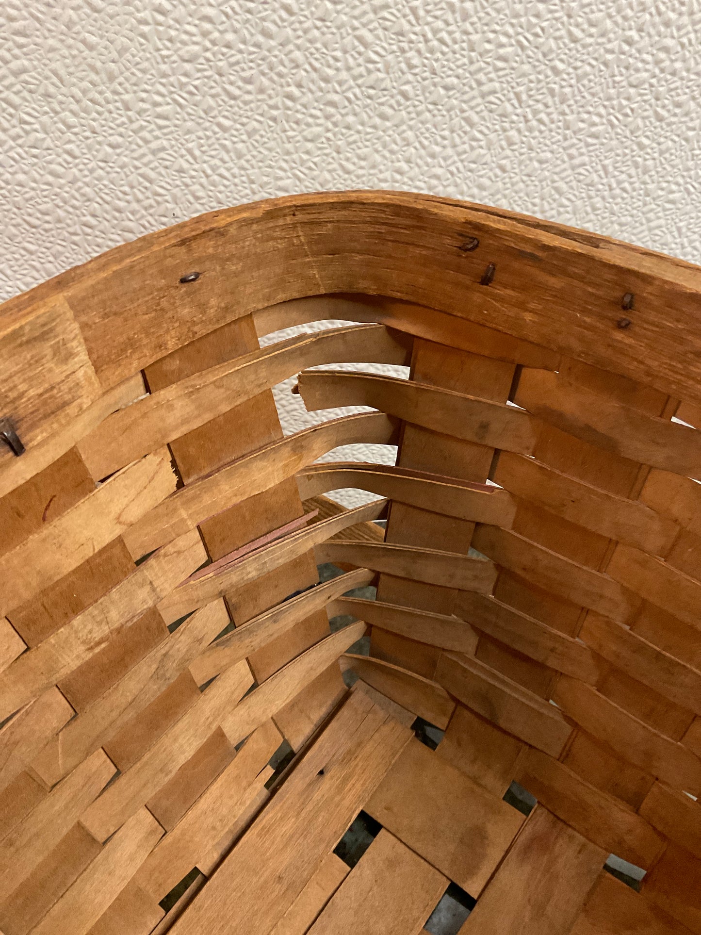 Vtg Large Wood Woven Gathering Basket