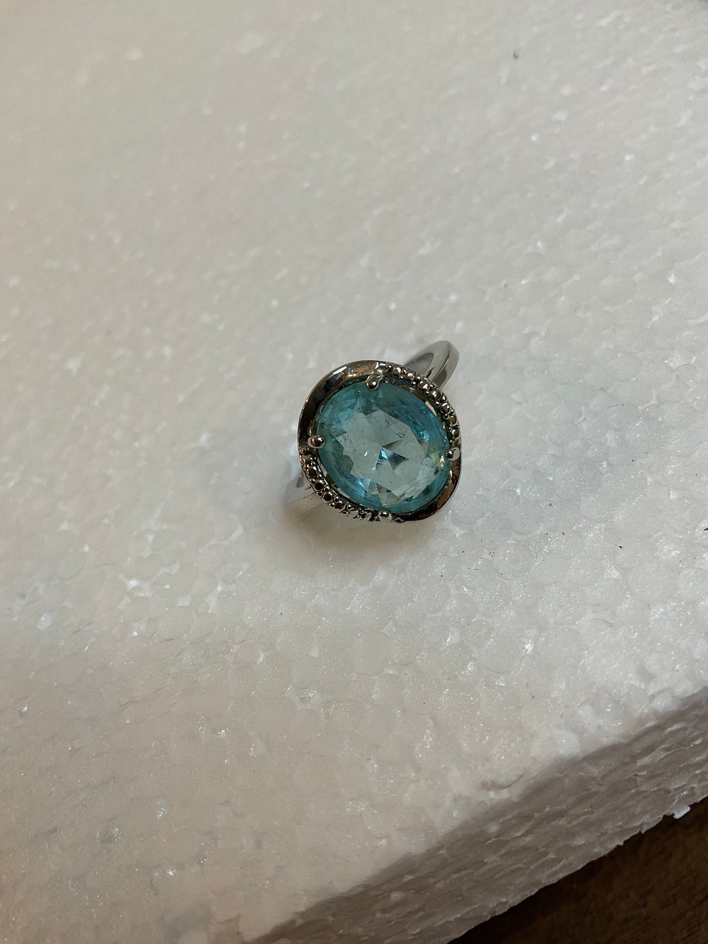 Silvertone Oval Blue Topaz Gemstone Ring