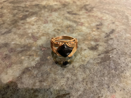 Handmade Gold Wire-Wrapped Onyx Ring