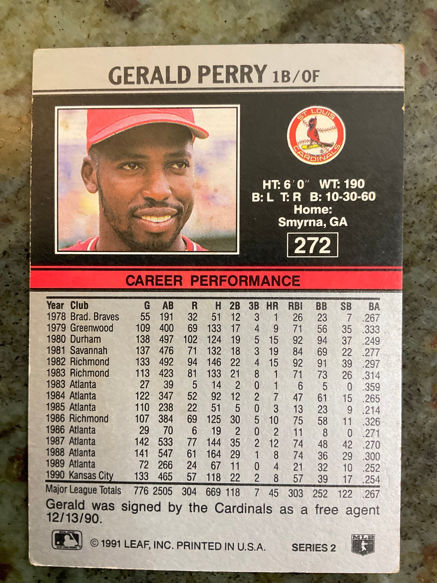 Gerald Perry 1991 Leaf Baseball Card