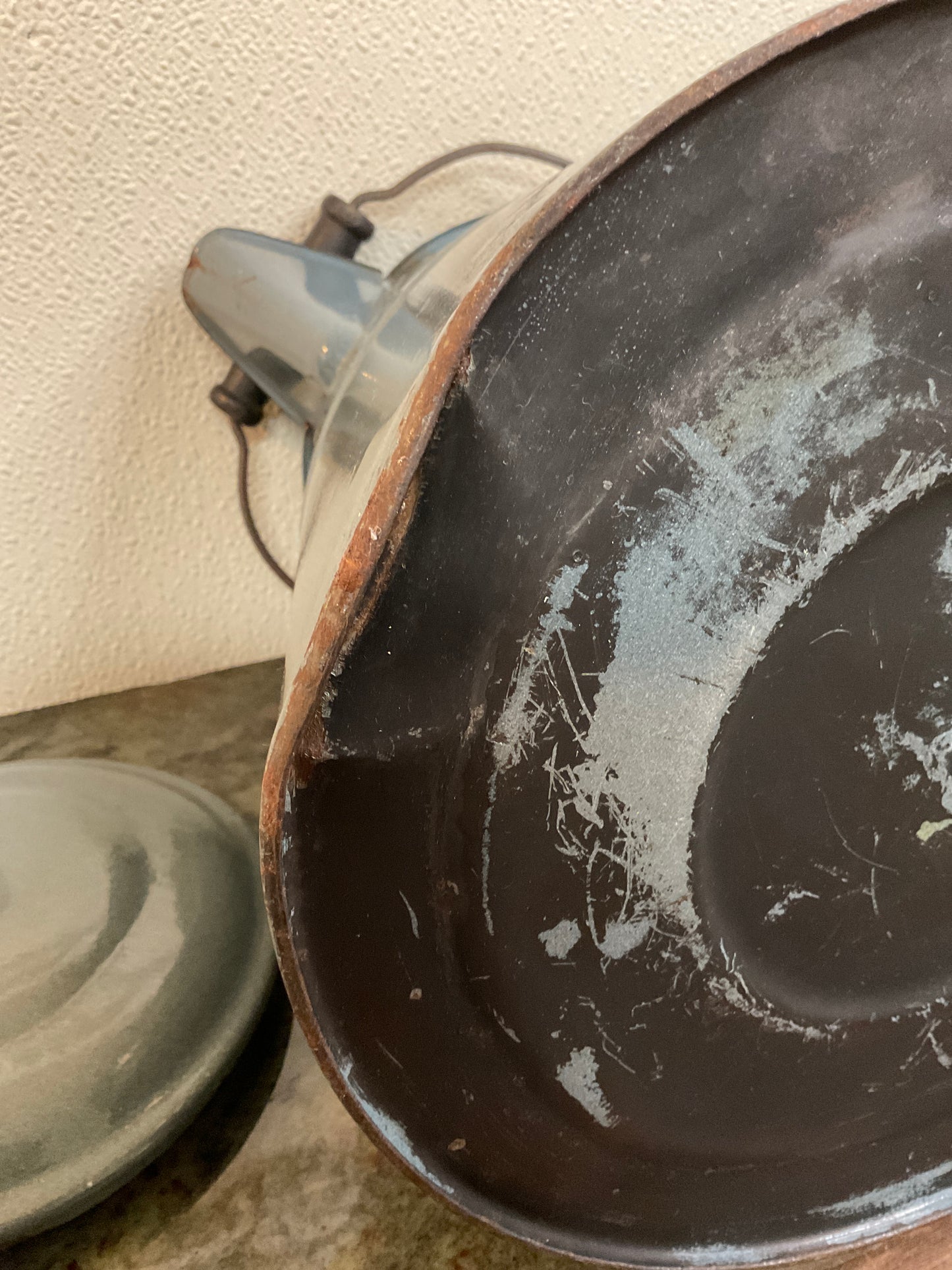 Vtg Gray Enamel Kettle Pot