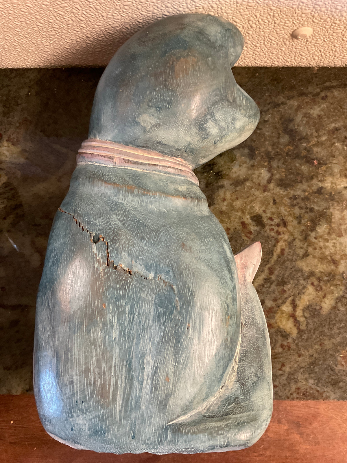 Carved Folk Art Wood Cat Figurine