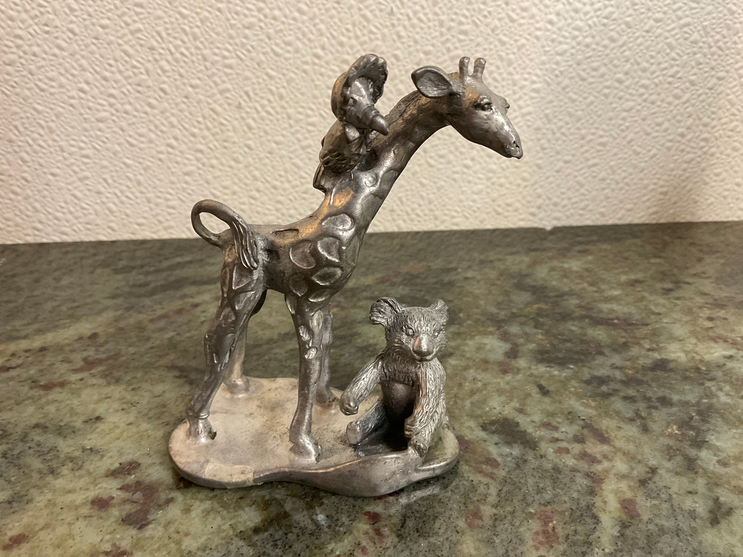 Vintage Pewter Etain-Zinn Giraffe/Koala/Bird