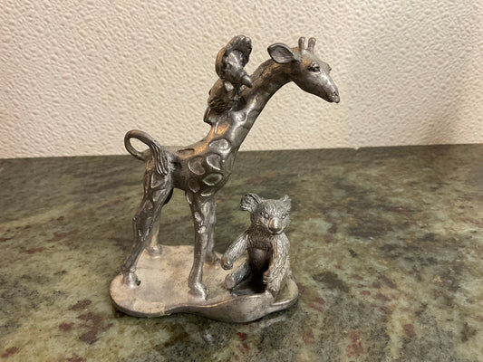 Vintage Pewter Etain-Zinn Giraffe/Koala/Bird