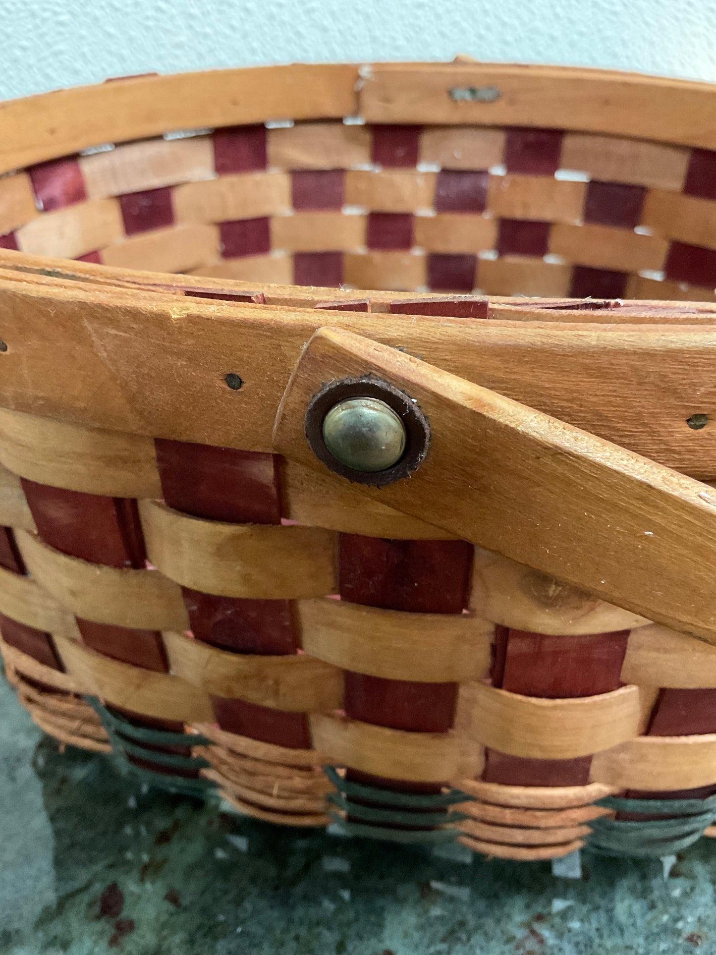 Green/Red/Wicker Basket with Handle