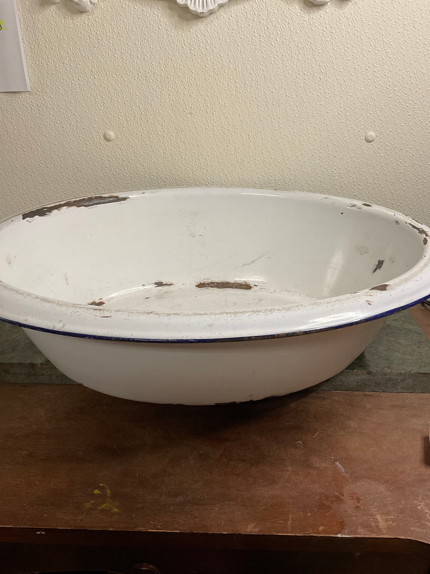 Vintage Blue and White Enamel Tub