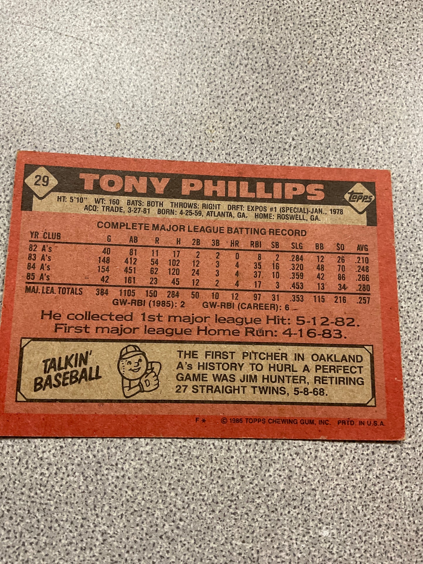 Baseball Card Tony Phillips