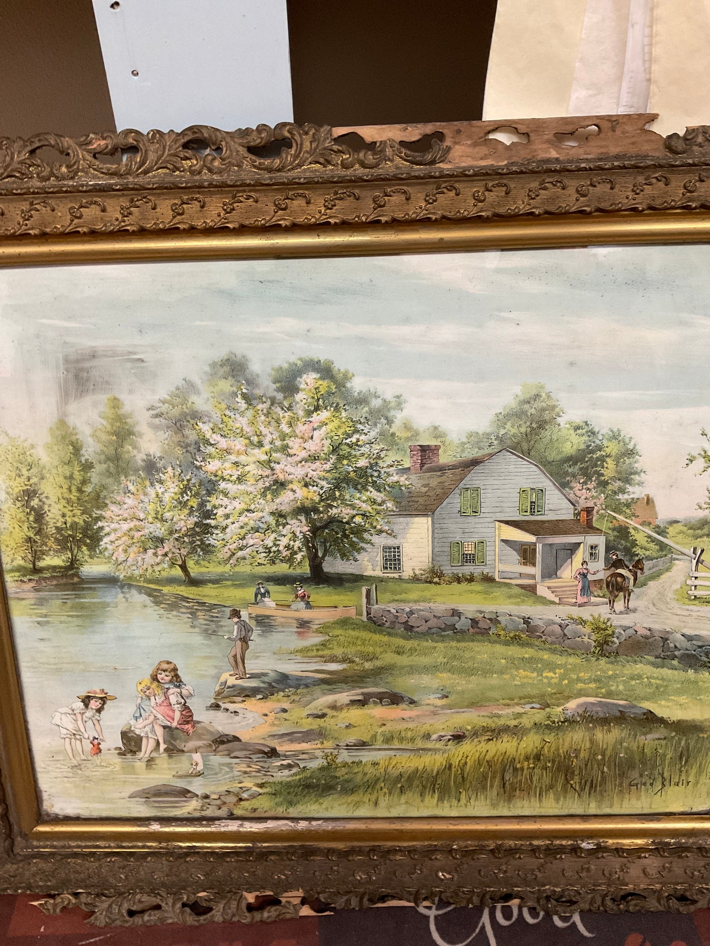 House by Pond with Children